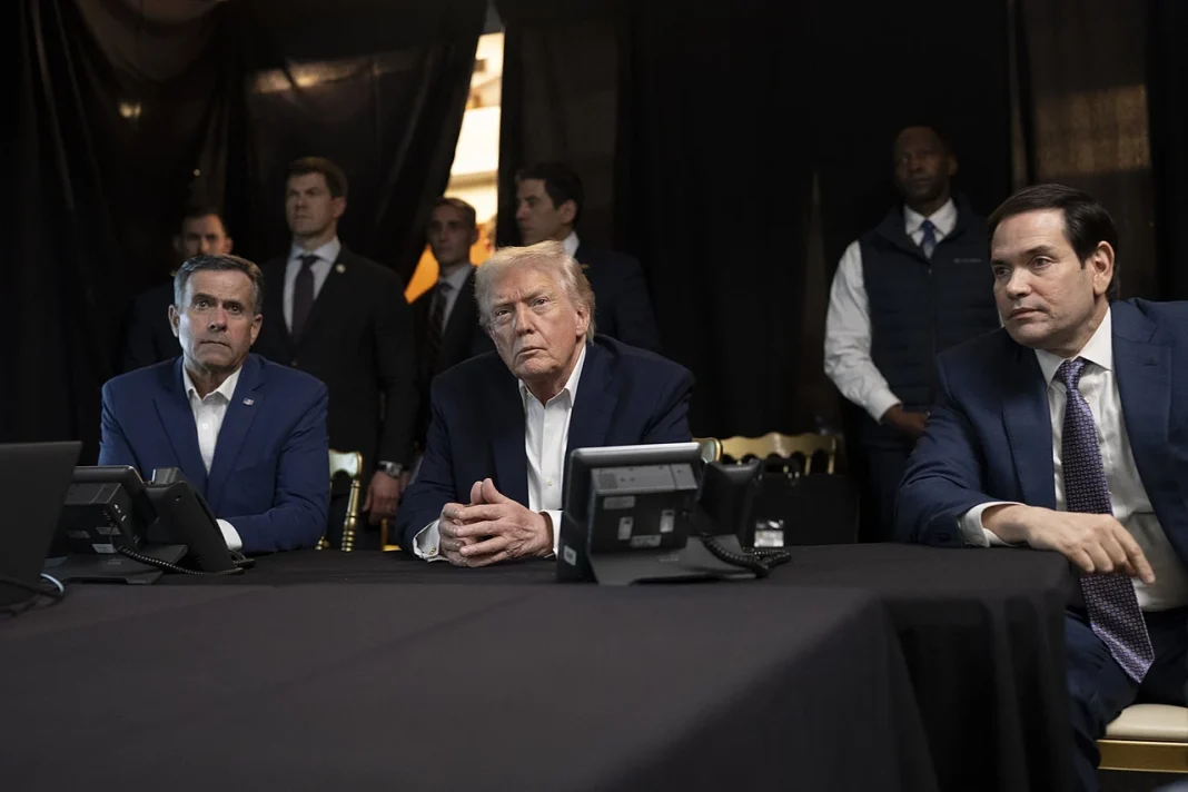 P20260103MR-0139_President_Donald_Trump,_CIA_Director_John_Ratcliffe_and_Secretary_of_State_Marco_Rubio_monitor_U.S._military_operations_in_Venezuela.jpg